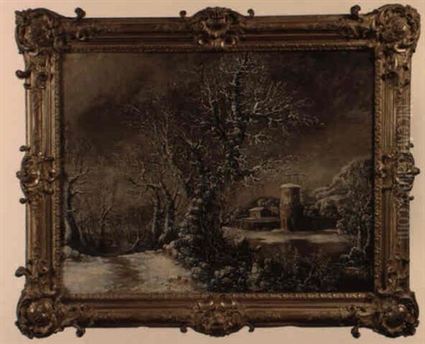 Paysage De Neige Avec Un Chemin Borde D'arbres Oil Painting by Marco Ricci