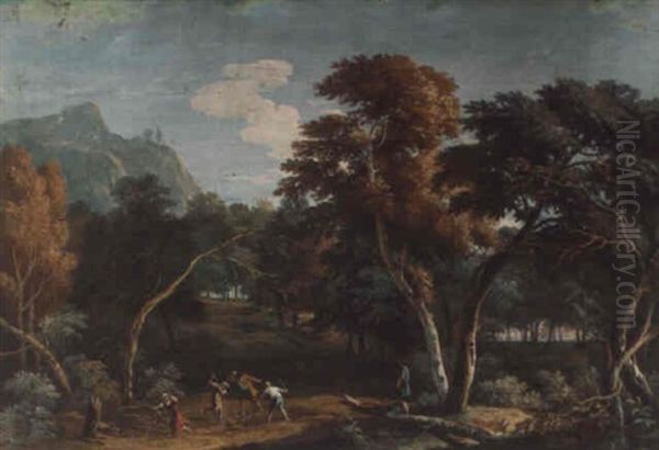 A Wooded Landscape With Peasants Killing A Snake Oil Painting by Marco Ricci