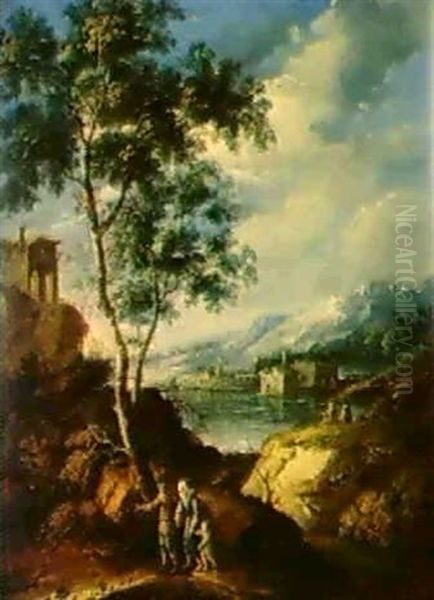 Gebirgslandschaft Mit Blick Auf Ein Dorf An Einem See Oil Painting by Marco Ricci