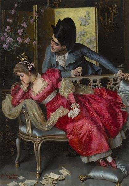 A Lovers' Quarrel; A Flirtatious Moment (a Pair) Oil Painting by Pio Ricci