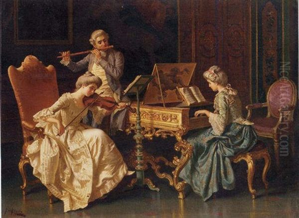 A Musical Trio Oil Painting by Pio Ricci