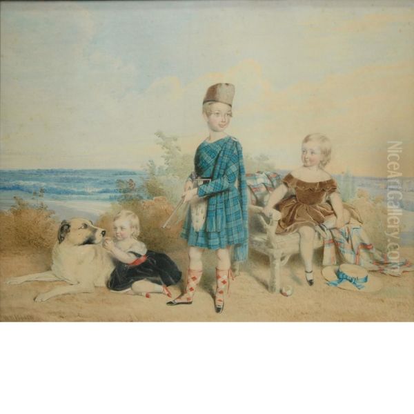 Highland Children Oil Painting by James William Booth