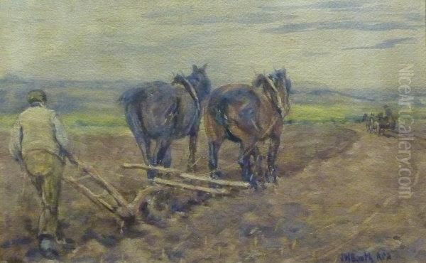 Ploughing Team Oil Painting by James William Booth