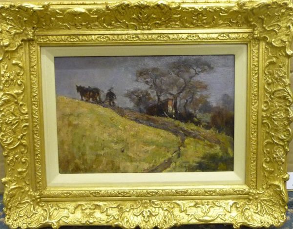 Farmer With Two Shire Horses Ploughing Oil Painting by James William Booth