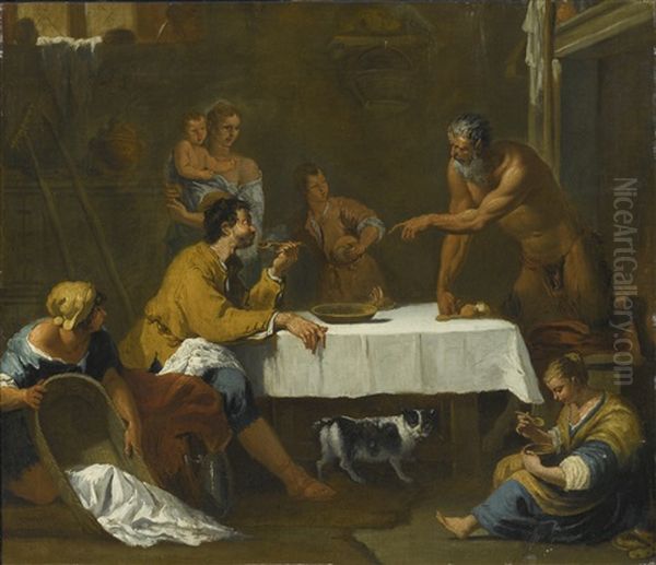 A Scene From Aesop's Fable: The Satyr And The Peasant Oil Painting by Sebastiano Ricci