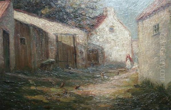 Chickens In A Farmyard Oil Painting by James William Booth