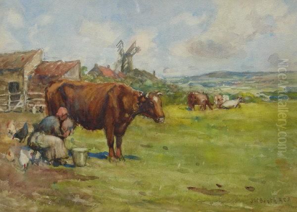 Milk Time At Hinderwell Oil Painting by James William Booth