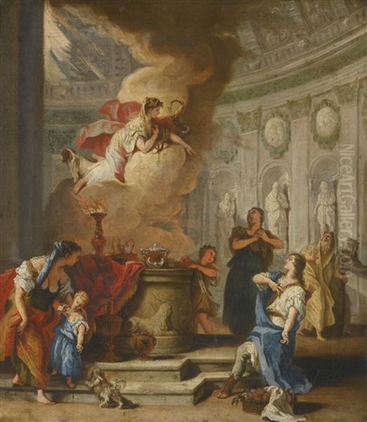 A Goddess Flanked By A Snake And A Dog Appearing In A Temple Oil Painting by Sebastiano Ricci