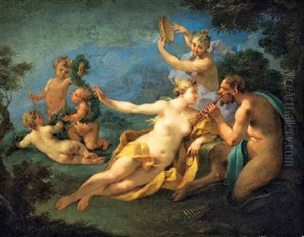 Due Ninfe Con Un Satiro E Puttini Oil Painting by Sebastiano Ricci