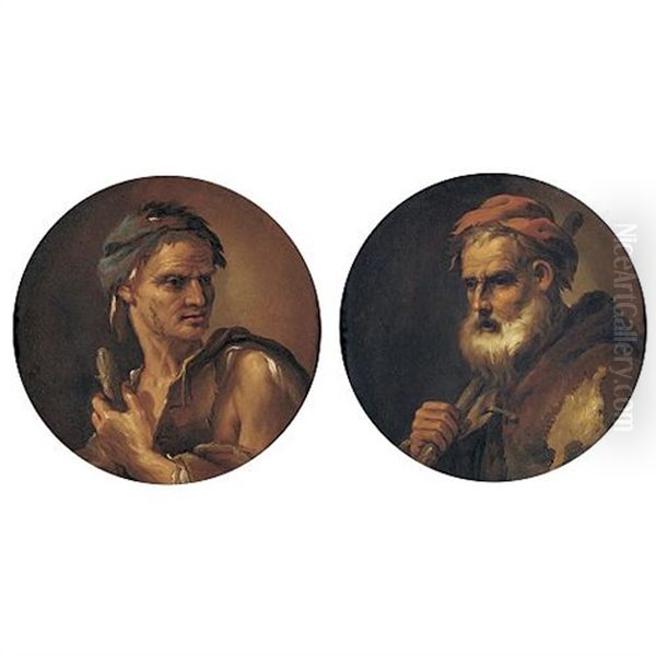 Head Of A Bearded Man  (+ Head Of A Man With A Blue Scarf; Pair) Oil Painting by Sebastiano Ricci