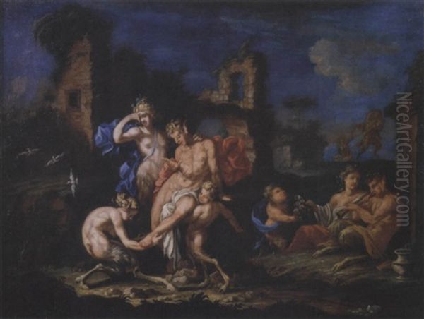 Famiglia Di Satiri Con Pan Oil Painting by Sebastiano Ricci