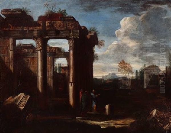 Romische Ruinenlandschaft Mit Personen Oil Painting by Sebastiano Ricci