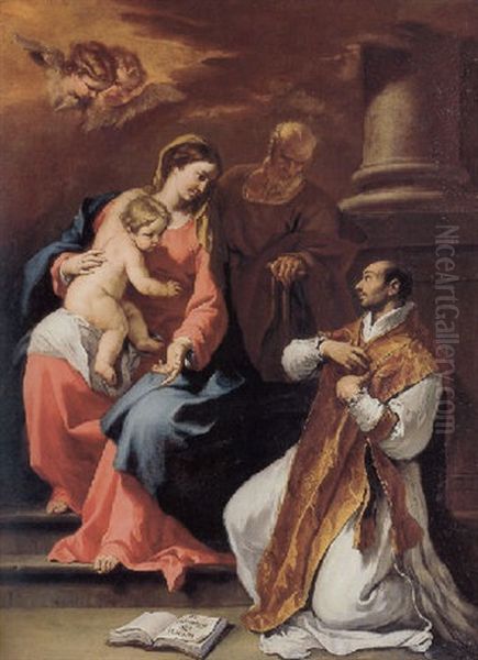 Holy Family With Saint Ignatius Loyola Oil Painting by Sebastiano Ricci