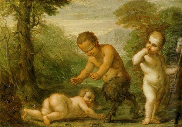 A Baby Satyr And Two Babys At Play Oil Painting by Sebastiano Ricci