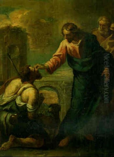 Christ Healing The Blind Man Oil Painting by Sebastiano Ricci