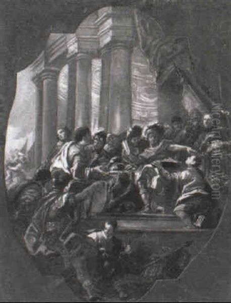 A Roman General Instructing A Messenger In A Crowded Temple Oil Painting by Sebastiano Ricci