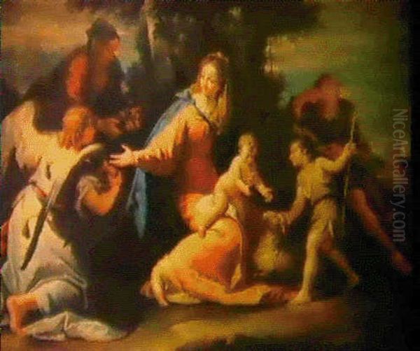 La Sacra Famiglia Con Un Angelo E I Santi Elisabetta E      Giovannino (il Riposo Nella Fuga In Egitto) Oil Painting by Sebastiano Ricci