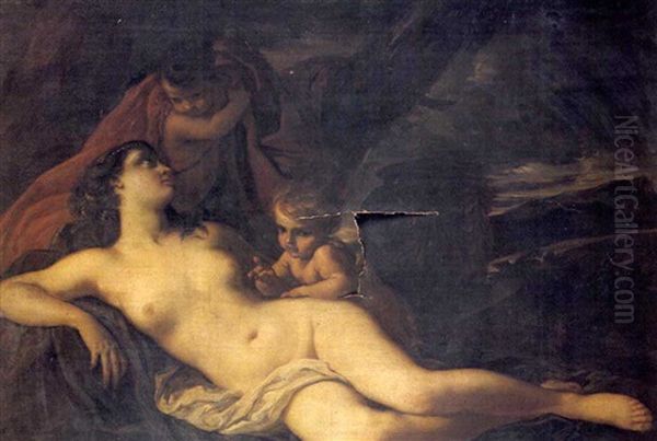 Venus Reclining With Two Putti In A Landscape Oil Painting by Sebastiano Ricci