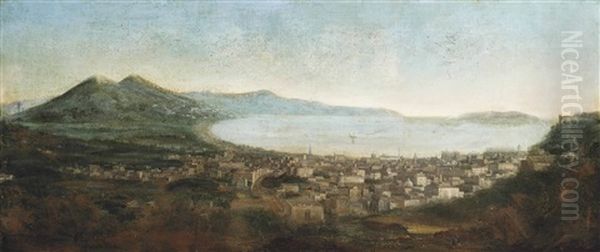 A Panoramic View Of Naples From The North With Vesuvius And The Bay Beyond Oil Painting by Gabriele Ricciardelli