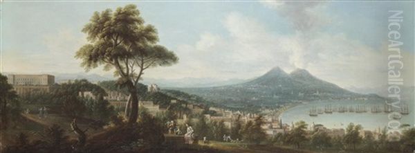 Blick Auf Neapel Vom Scudillo Mit Dem Palazzo Di Capodimonte; Blick Auf Den Golf Von Pozzuoli (2 Works) Oil Painting by Gabriele Ricciardelli