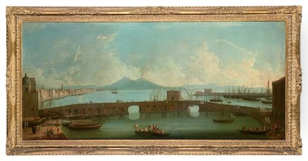 A View Of The Bay Of Naples With The Ponte Nuovo Oil Painting by Gabriele Ricciardelli