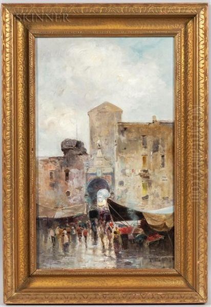 Market Scene, Naples Oil Painting by Oscar Ricciardi