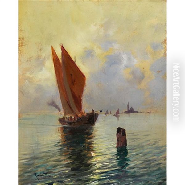 Segelschiff In Der Lagune Von Venedig Oil Painting by Oscar Ricciardi