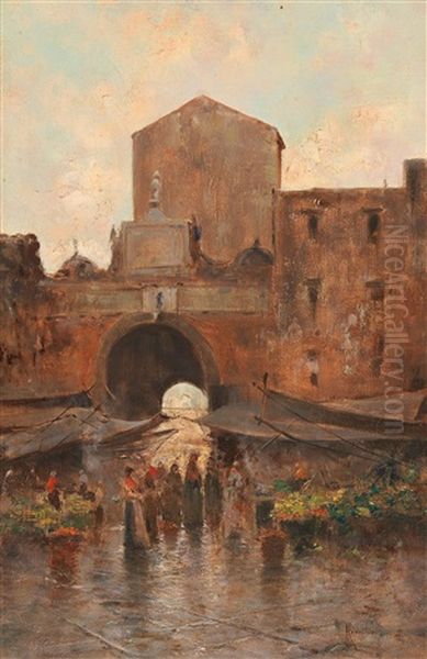 Market Scene In Naples Oil Painting by Oscar Ricciardi