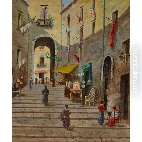 Suditalienische Stadt Mit Torbogen Und Beflaggten Fassaden Oil Painting by Oscar Ricciardi