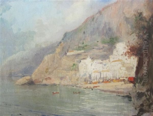 On The Italian Coast And One Other Sketch Of A Coastal Scene (2 Works) Oil Painting by Oscar Ricciardi