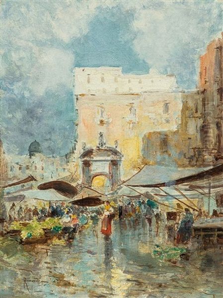 Napoli, Fontana Dei Serpi Oil Painting by Oscar Ricciardi