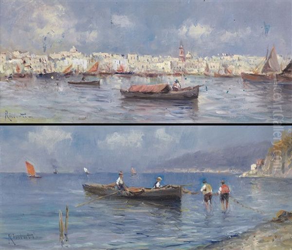 Venezia (+ Costiera Sorrentina; 2 Works) Oil Painting by Oscar Ricciardi