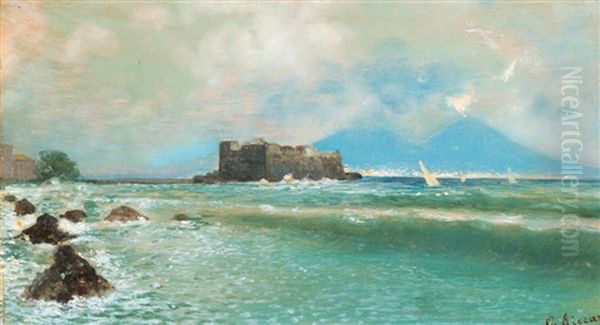 Blick Auf Castel Dell'ovo Und Den Vesuv Oil Painting by Oscar Ricciardi