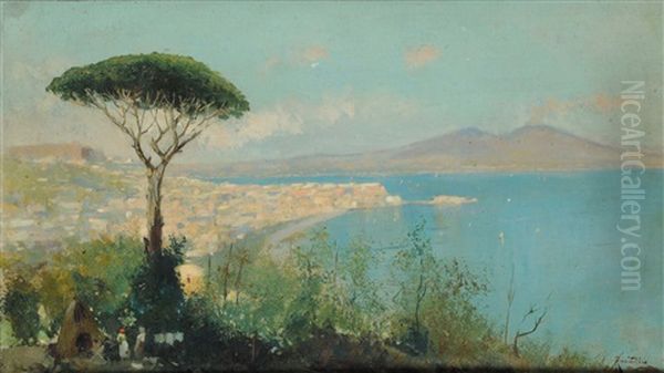 Veduta Di Napoli Con Il Vesuvio Oil Painting by Oscar Ricciardi