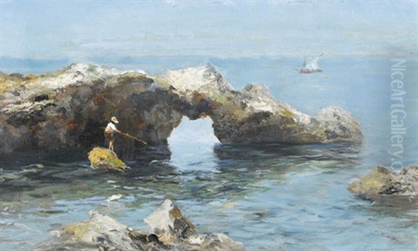 Fischer Bei Felsen Auf Capri Oil Painting by Oscar Ricciardi