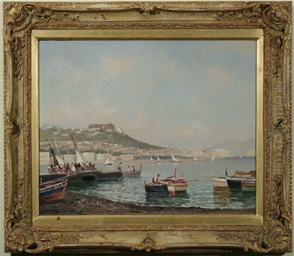 Boats In Naples Harbor Oil Painting by Oscar Ricciardi