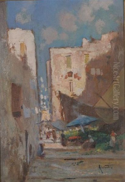 Market Scene Oil Painting by Oscar Ricciardi