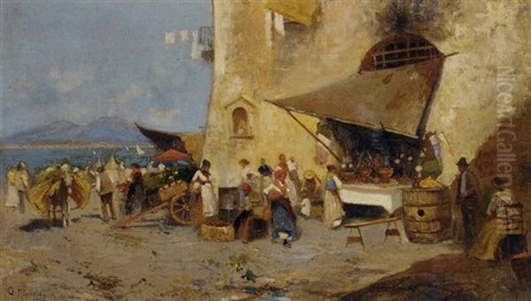 Un Mercato Napoletano Oil Painting by Oscar Ricciardi