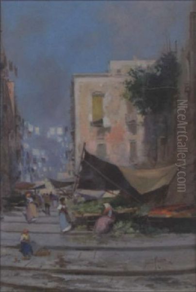 Market Scene Oil Painting by Oscar Ricciardi