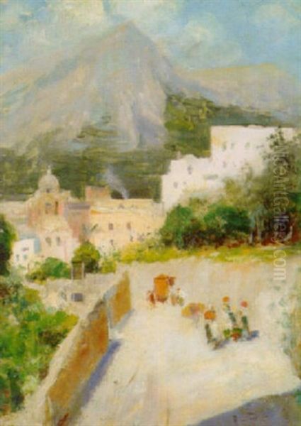 Per La Strada A Capri Oil Painting by Oscar Ricciardi