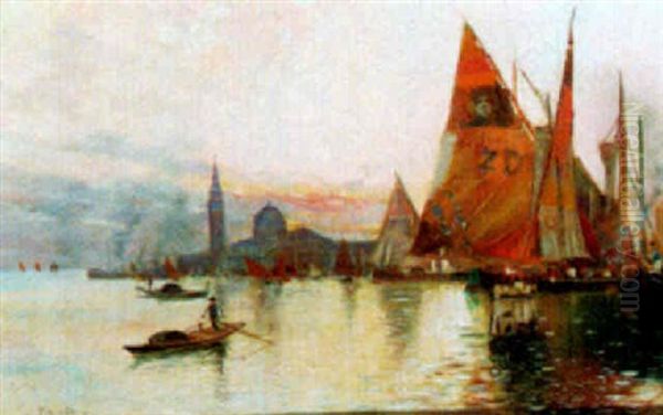 A View Of The Venetian Lagoon Oil Painting by Oscar Ricciardi