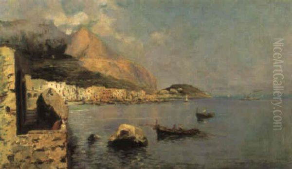 Capri, Paesaggio Con Pescatori Oil Painting by Oscar Ricciardi