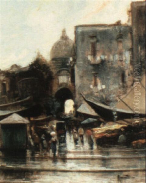 Market Scene Oil Painting by Oscar Ricciardi