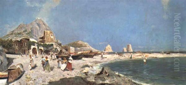 The Beach At Capri Oil Painting by Oscar Ricciardi