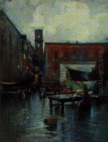 Street Market, Naples Oil Painting by Oscar Ricciardi