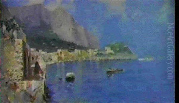 Parti Fra Napolibugten Ved Amalfi Oil Painting by Oscar Ricciardi