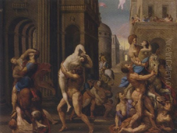 The Rape Of The Sabine Women Oil Painting by Daniele (da Volterra) Ricciarelli