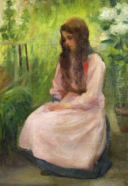 Young Woman In Pink Dress Oil Painting by John Hubbard Rich