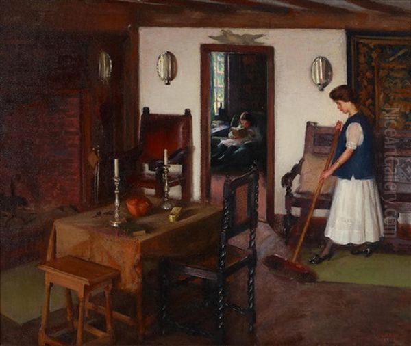 Girl Sweeping Oil Painting by John Hubbard Rich