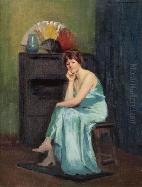 Woman In Blue Gown Oil Painting by John Hubbard Rich